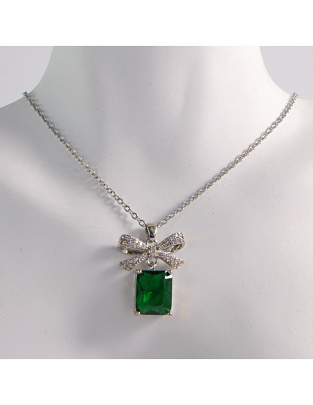 NASZYJNIK SREBRNY KOKARDA ZIELONY STAL CHIRURGICZNA LOLITA AKCESORIA