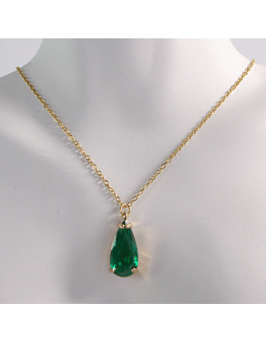 NASZYJNIK ZŁOTY ŁEZKA ZIELONY KROPLA STAL...