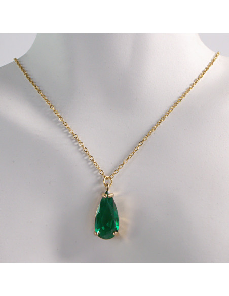 NASZYJNIK ZŁOTY ŁEZKA ZIELONY KROPLA STAL CHIRURGICZNA LOLITA AKCESORIA