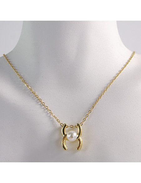 NASZYJNIK ZŁOTY PERŁA ŁUKI STAL CHIRURGICZNA LOLITA AKCESORIA
