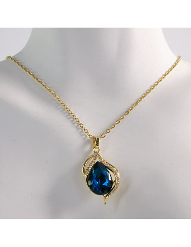 NASZYJNIK ZŁOTY ŁEZKA NIEBIESKI KROPLA STAL...