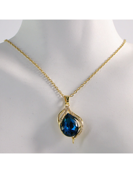 NASZYJNIK ZŁOTY ŁEZKA NIEBIESKI KROPLA STAL CHIRURGICZNA LOLITA AKCESORIA