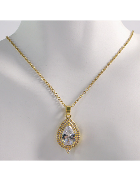 NASZYJNIK ZŁOTY ŁEZKA CRYSTAL KROPLA STAL CHIRURGICZNA LOLITA AKCESORIA