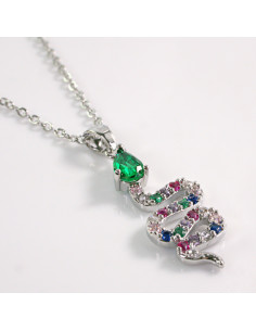 NASZYJNIK SREBRNY WĄŻ  KAMIENIE ZIELONY STAL CHIRURGICZNA...