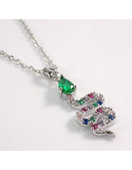 NASZYJNIK SREBRNY WĄŻ  KAMIENIE ZIELONY STAL CHIRURGICZNA LOLITA AKCESORIA