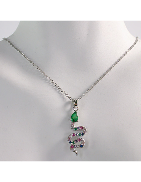 NASZYJNIK SREBRNY WĄŻ  KAMIENIE ZIELONY STAL CHIRURGICZNA LOLITA AKCESORIA