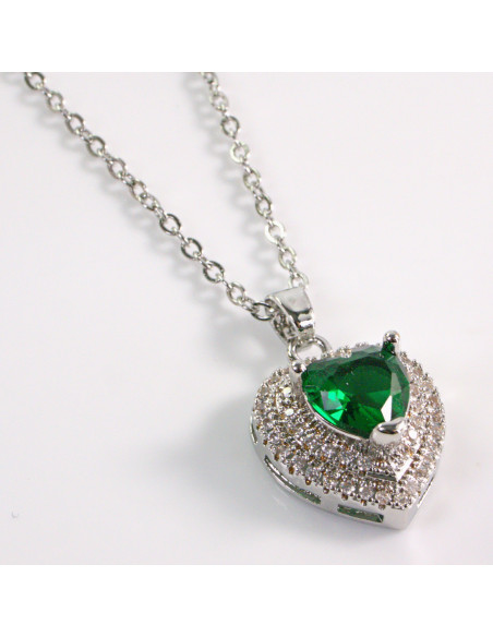 NASZYJNIK SREBRNY SERCE ZIELONY STAL CHIRURGICZNA LOLITA AKCESORIA