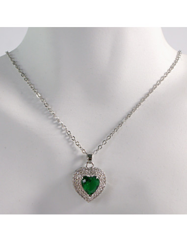 NASZYJNIK SREBRNY SERCE ZIELONY STAL...