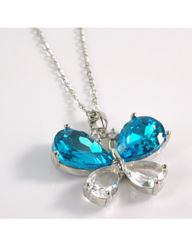 NASZYJNIK SREBRNY MOTYL NIEBIESKI STAL...