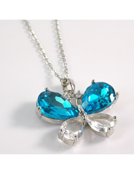 NASZYJNIK SREBRNY MOTYL NIEBIESKI STAL CHIRURGICZNA LOLITA AKCESORIA