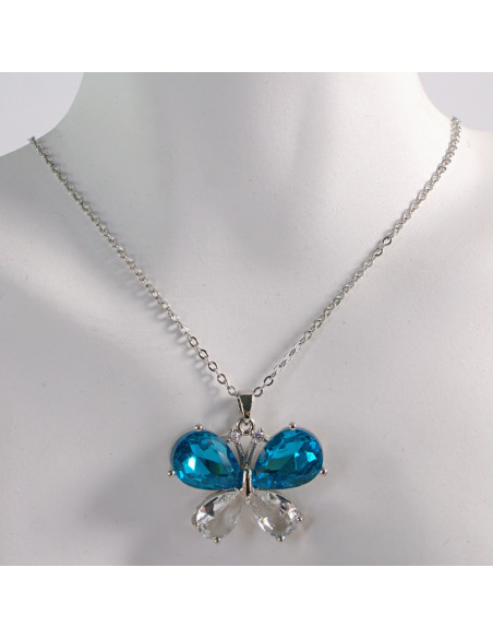 NASZYJNIK SREBRNY MOTYL NIEBIESKI STAL CHIRURGICZNA LOLITA AKCESORIA