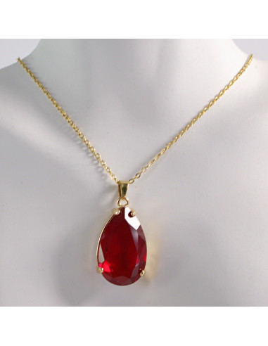 NASZYJNIK ZŁOTY ŁEZKA CZERWONY KROPLA STAL...