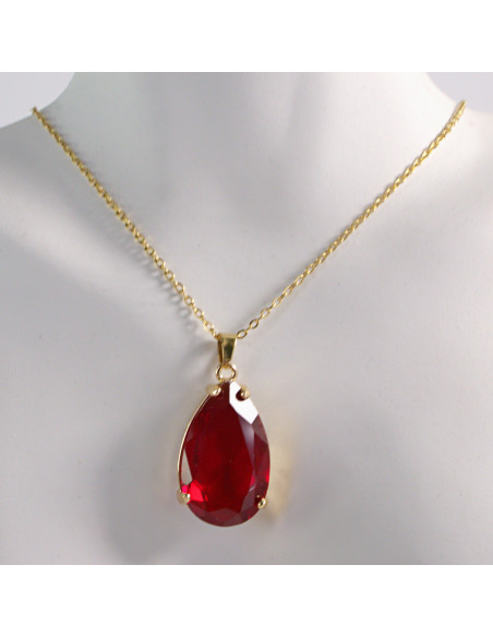 NASZYJNIK ZŁOTY ŁEZKA CZERWONY KROPLA STAL CHIRURGICZNA LOLITA AKCESORIA