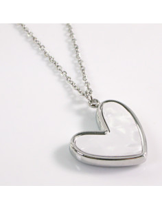 NASZYJNIK SREBRNY SERCE BIAŁY ECRU STAL CHIRURGICZNA...