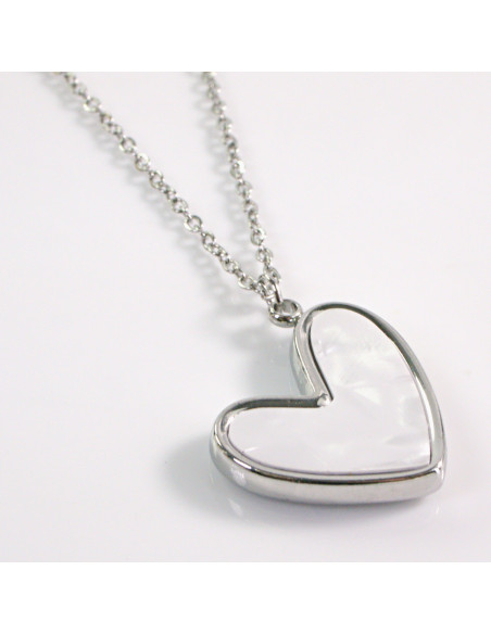 NASZYJNIK SREBRNY SERCE BIAŁY ECRU STAL CHIRURGICZNA LOLITA AKCESORIA