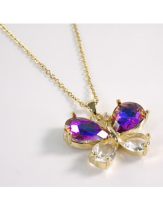 NASZYJNIK ZŁOTY MOTYL NIEBIESKI FIOLET STAL CHIRURGICZNA...