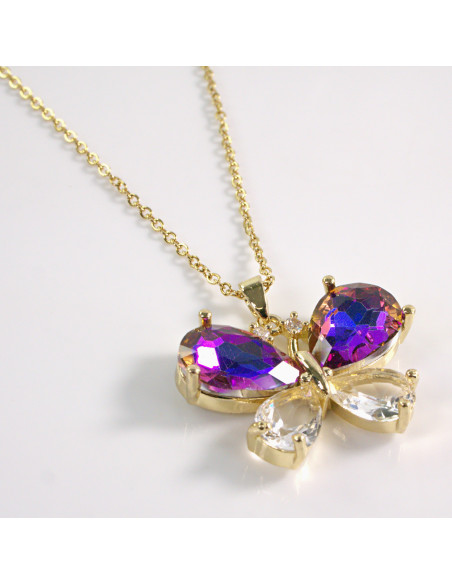 NASZYJNIK ZŁOTY MOTYL NIEBIESKI FIOLET STAL CHIRURGICZNA LOLITA AKCESORIA