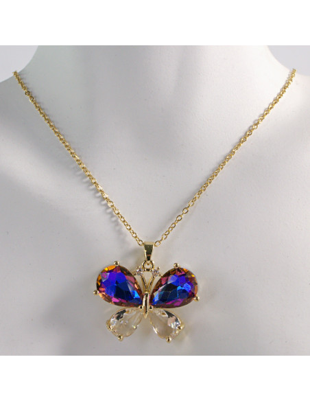 NASZYJNIK ZŁOTY MOTYL NIEBIESKI FIOLET STAL CHIRURGICZNA LOLITA AKCESORIA