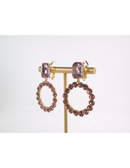 KLIPSY DO USZU WIECZOROWE WISZĄCE CRYSTAL LOLITA AKCESORIA  RÓŻOWY