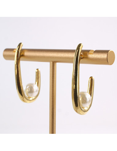 Kolczyki ZŁOTE ZAWIJASY Z PERŁĄ  CHIRURGICZNA...