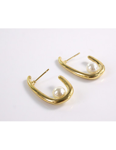 Kolczyki ZŁOTE ZAWIJASY Z PERŁĄ  CHIRURGICZNA...