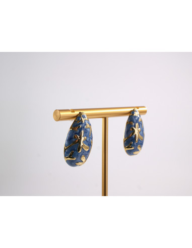 Kolczyki NIEBIESKIE ŁEZKI KROPLE STAL...