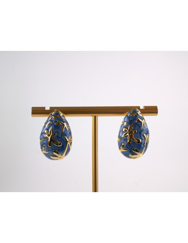 Kolczyki NIEBIESKIE ŁEZKI KROPLE STAL...