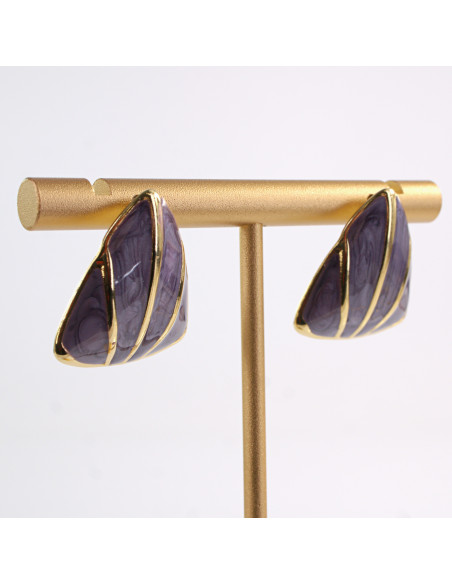 Kolczyki ZŁOTO - FIOLETOWE MELANŻ TRÓJKĄTY  CHIRURGICZNA LOLITA AKCESORIA