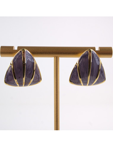 Kolczyki ZŁOTO - FIOLETOWE MELANŻ TRÓJKĄTY...