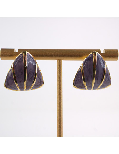 Kolczyki ZŁOTO - FIOLETOWE MELANŻ TRÓJKĄTY  CHIRURGICZNA LOLITA AKCESORIA