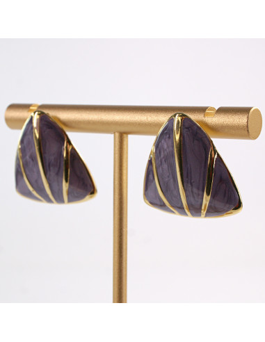 Kolczyki ZŁOTO - FIOLETOWE MELANŻ TRÓJKĄTY...