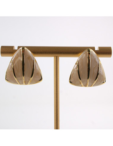 Kolczyki ZŁOTO - BEŻOWE MELANŻ TRÓJKĄTY...