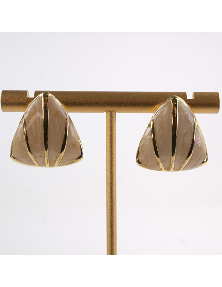 Kolczyki ZŁOTO - BEŻOWE MELANŻ TRÓJKĄTY  CHIRURGICZNA LOLITA AKCESORIA