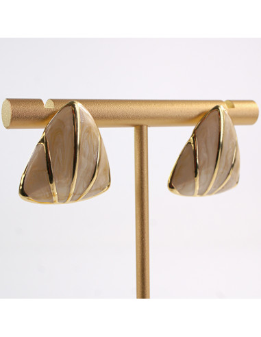 Kolczyki ZŁOTO - BEŻOWE MELANŻ TRÓJKĄTY...