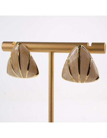 Kolczyki ZŁOTO - BEŻOWE MELANŻ TRÓJKĄTY  CHIRURGICZNA LOLITA AKCESORIA