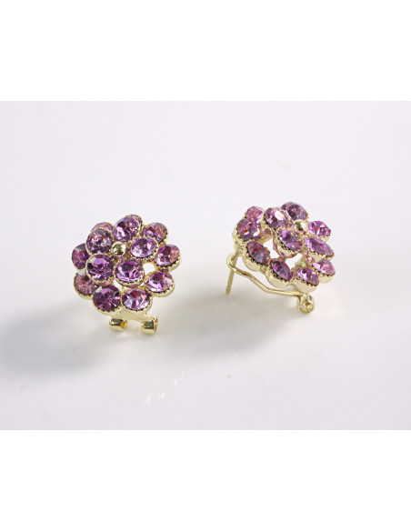 Kolczyki FIOLETOWE KWIATKI Z CYRKONIAMI LOLITA AKCESORIA srebrny sztyft 925