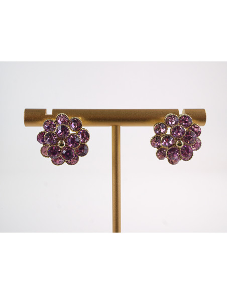 Kolczyki FIOLETOWE KWIATKI Z CYRKONIAMI LOLITA AKCESORIA srebrny sztyft 925