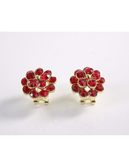 Kolczyki CZERWONE  KWIATKI Z CYRKONIAMI LOLITA AKCESORIA srebrny sztyft 925
