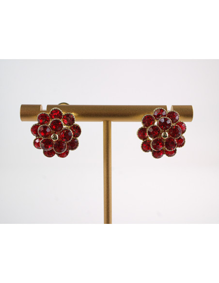 Kolczyki CZERWONE  KWIATKI Z CYRKONIAMI LOLITA AKCESORIA srebrny sztyft 925