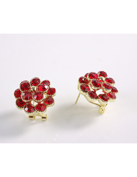 Kolczyki CZERWONE  KWIATKI Z CYRKONIAMI LOLITA AKCESORIA srebrny sztyft 925