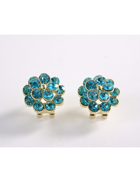 Kolczyki TURKUSOWE  KWIATKI Z CYRKONIAMI LOLITA AKCESORIA srebrny sztyft 925