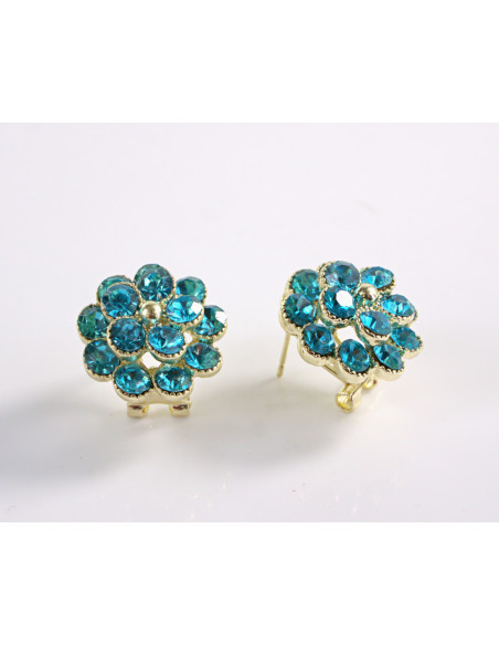 Kolczyki TURKUSOWE  KWIATKI Z CYRKONIAMI LOLITA AKCESORIA srebrny sztyft 925