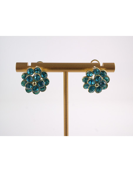 Kolczyki TURKUSOWE  KWIATKI Z CYRKONIAMI LOLITA AKCESORIA srebrny sztyft 925