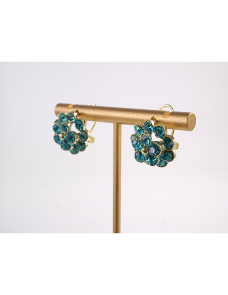 Kolczyki TURKUSOWE  KWIATKI Z CYRKONIAMI LOLITA AKCESORIA srebrny sztyft 925