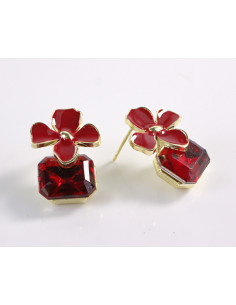 Kolczyki CZERWONE  KWIATKI Z KAMIENIEM LOLITA AKCESORIA... 2