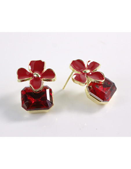 Kolczyki CZERWONE  KWIATKI Z KAMIENIEM LOLITA AKCESORIA srebrny sztyft 925