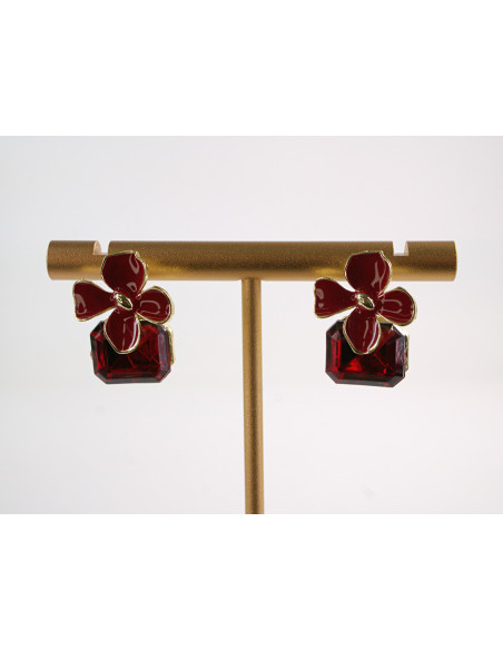 Kolczyki CZERWONE  KWIATKI Z KAMIENIEM LOLITA AKCESORIA srebrny sztyft 925