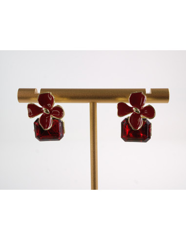 Kolczyki CZERWONE  KWIATKI Z KAMIENIEM LOLITA...