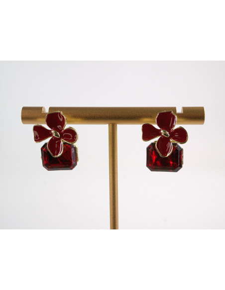 Kolczyki CZERWONE  KWIATKI Z KAMIENIEM LOLITA AKCESORIA srebrny sztyft 925
