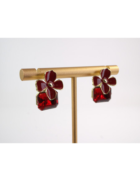 Kolczyki CZERWONE  KWIATKI Z KAMIENIEM LOLITA AKCESORIA srebrny sztyft 925